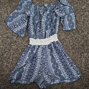 Bohemian Off-Shoulder Romper with Lace Detail